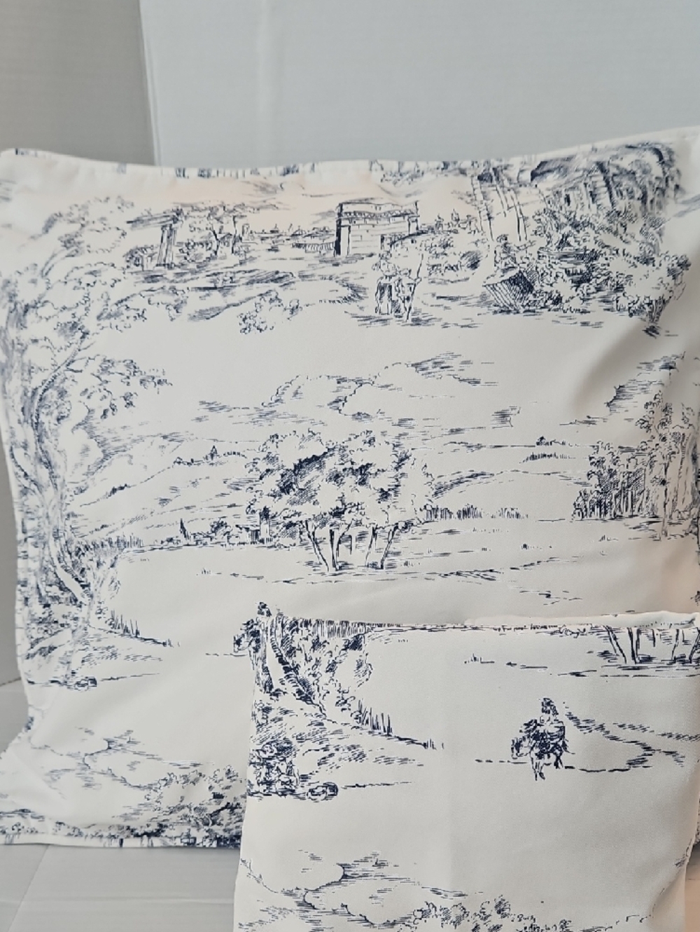 IKEA Emmie Land Navy White Toile French Scenic Accent Pillow Covers Set of 2